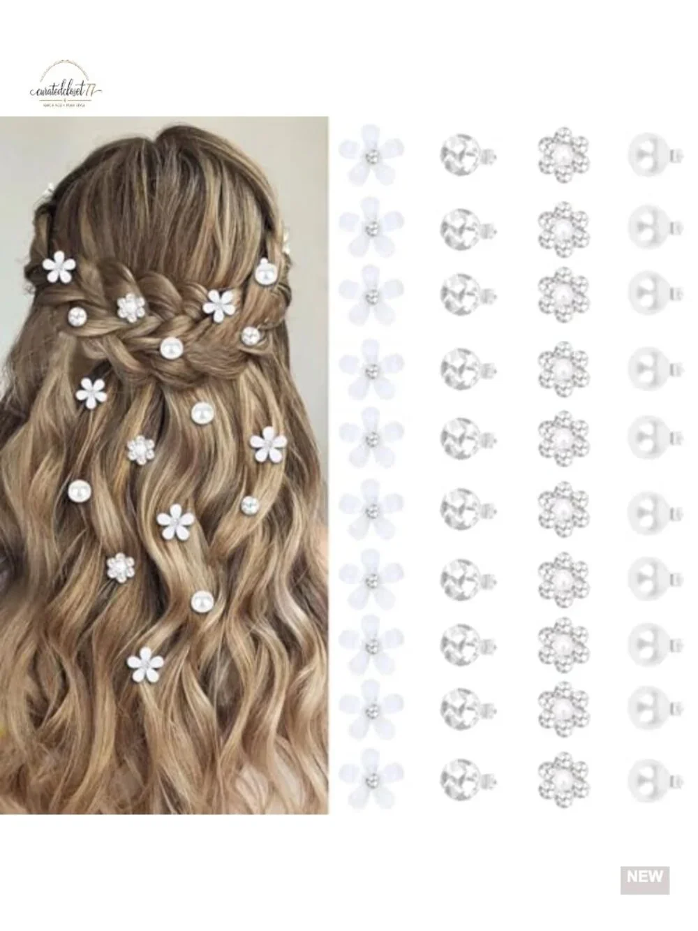 40 Mini Flower Hair Clips Rhinestone Pearl Wedding Hair Accessories